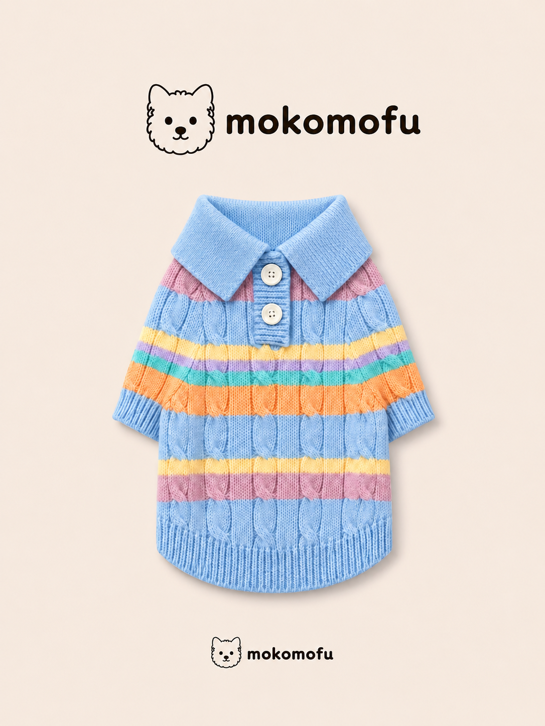 犬服 パステルボーダー ケーブルニットポロ