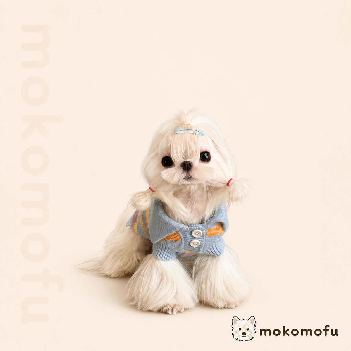 犬服 パステルボーダー ケーブルニットポロ