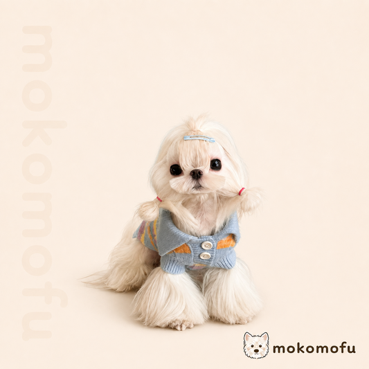 犬服 パステルボーダー ケーブルニットポロ