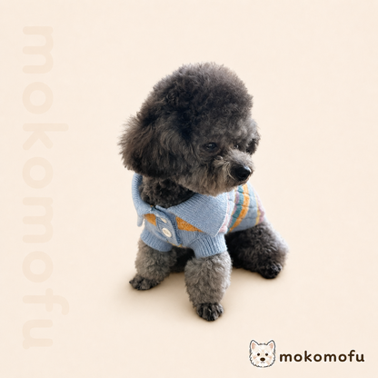 犬服 パステルボーダー ケーブルニットポロ