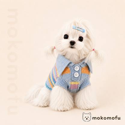 犬服 パステルボーダー ケーブルニットポロ